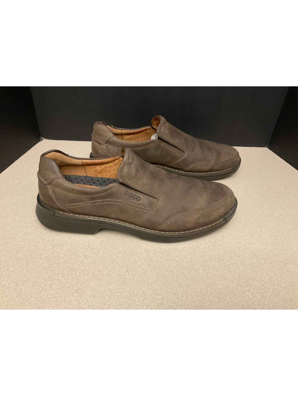 Mens ECCO Fusion Nubuck Coffee Brown Slip On Loafers. Size 47-US 13. Nice Shoes!